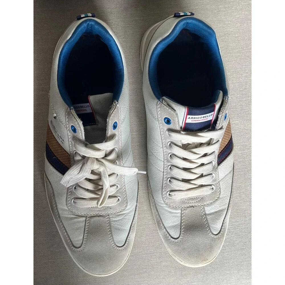 Arrigobello Casual Sneakers White Gray Men's US 12 EU 46 Lace Up Low Top Shoes